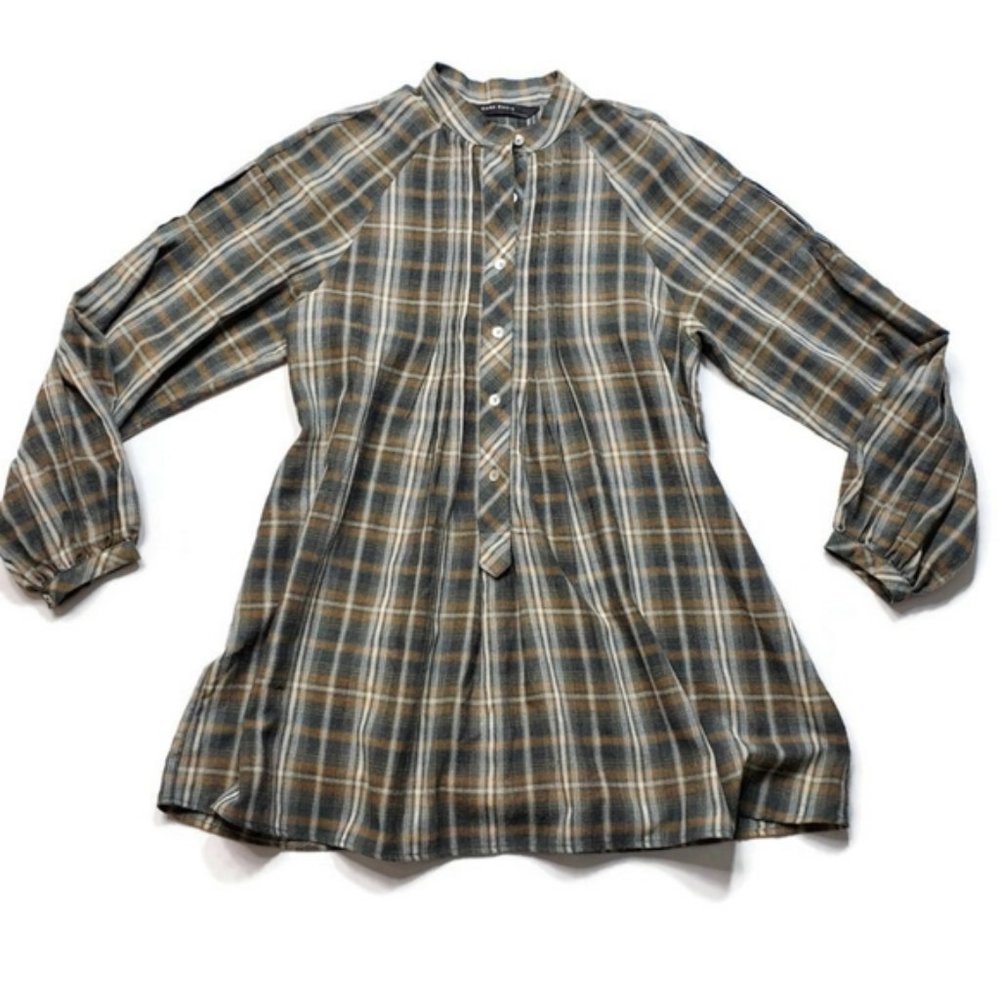 Zara Basic Modest High Collar Small Plaid Pleats